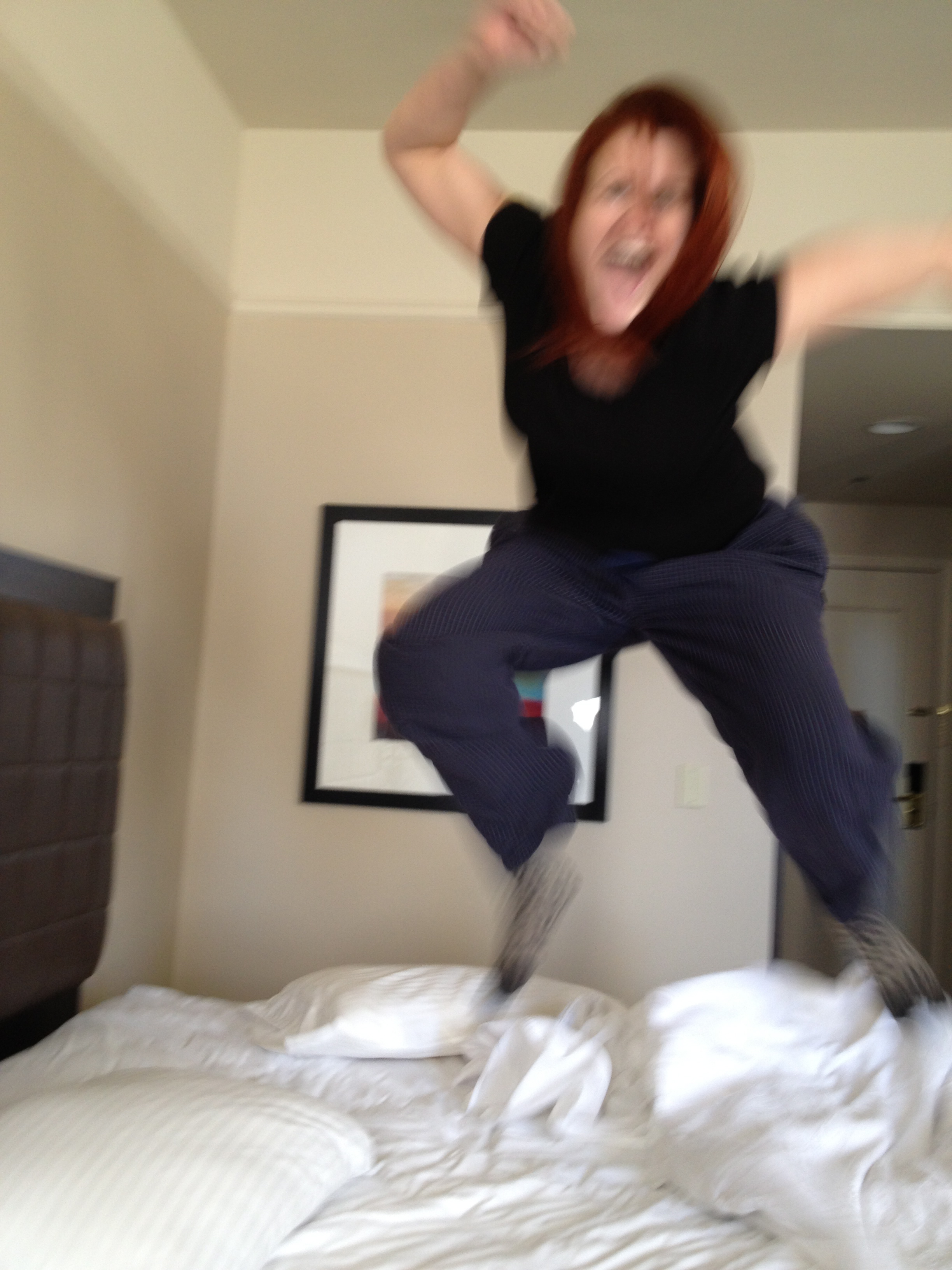 jumping for joy…on every hotel bed I meet